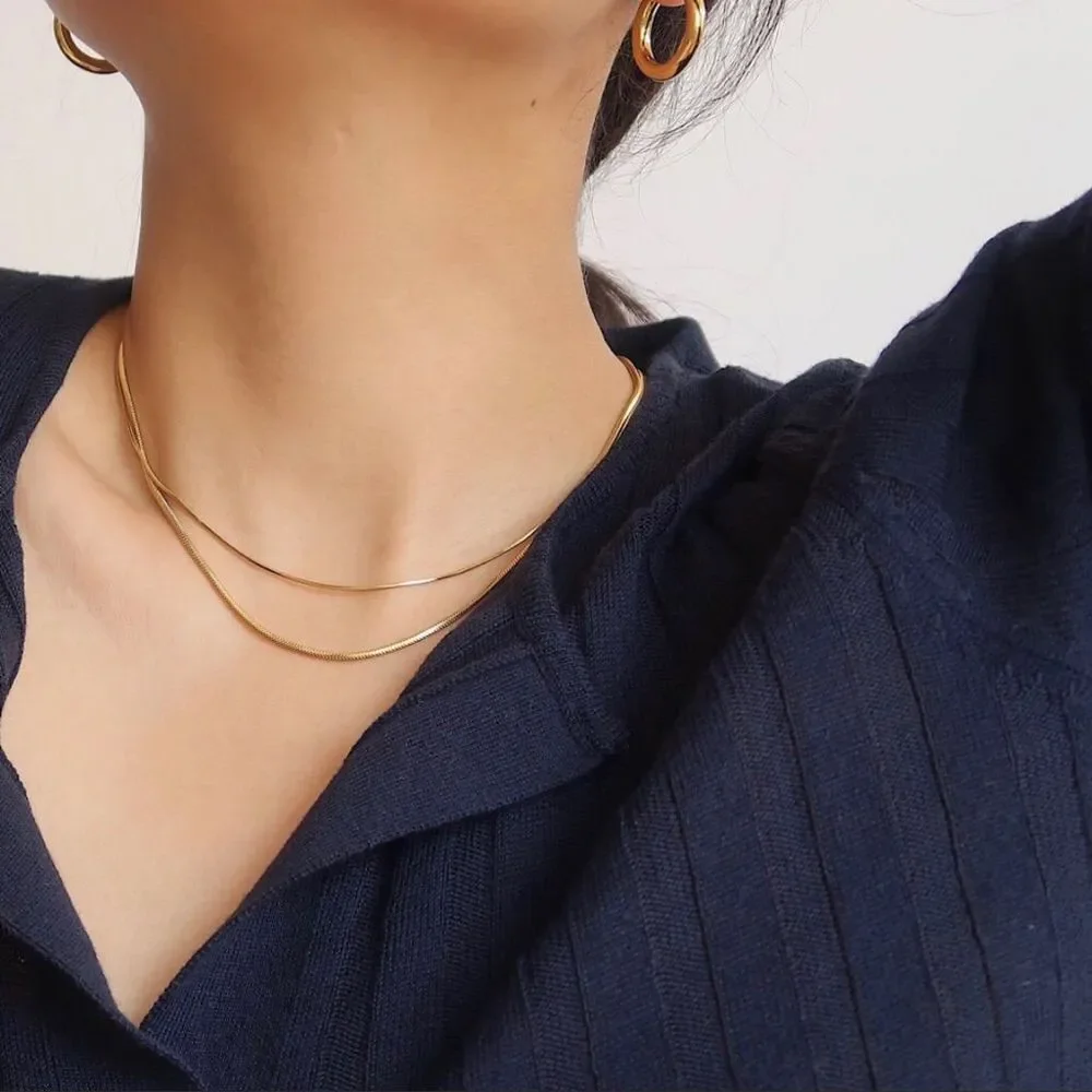 18K Gold Plated Snake 1mm Chain Herringbone Necklace